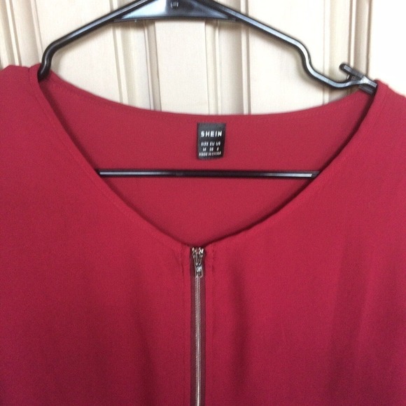 Shein Top Sz6 Red 1/2Zip Front Short Sleeves Lt Weight Round Neck NWOT - Picture 5 of 11